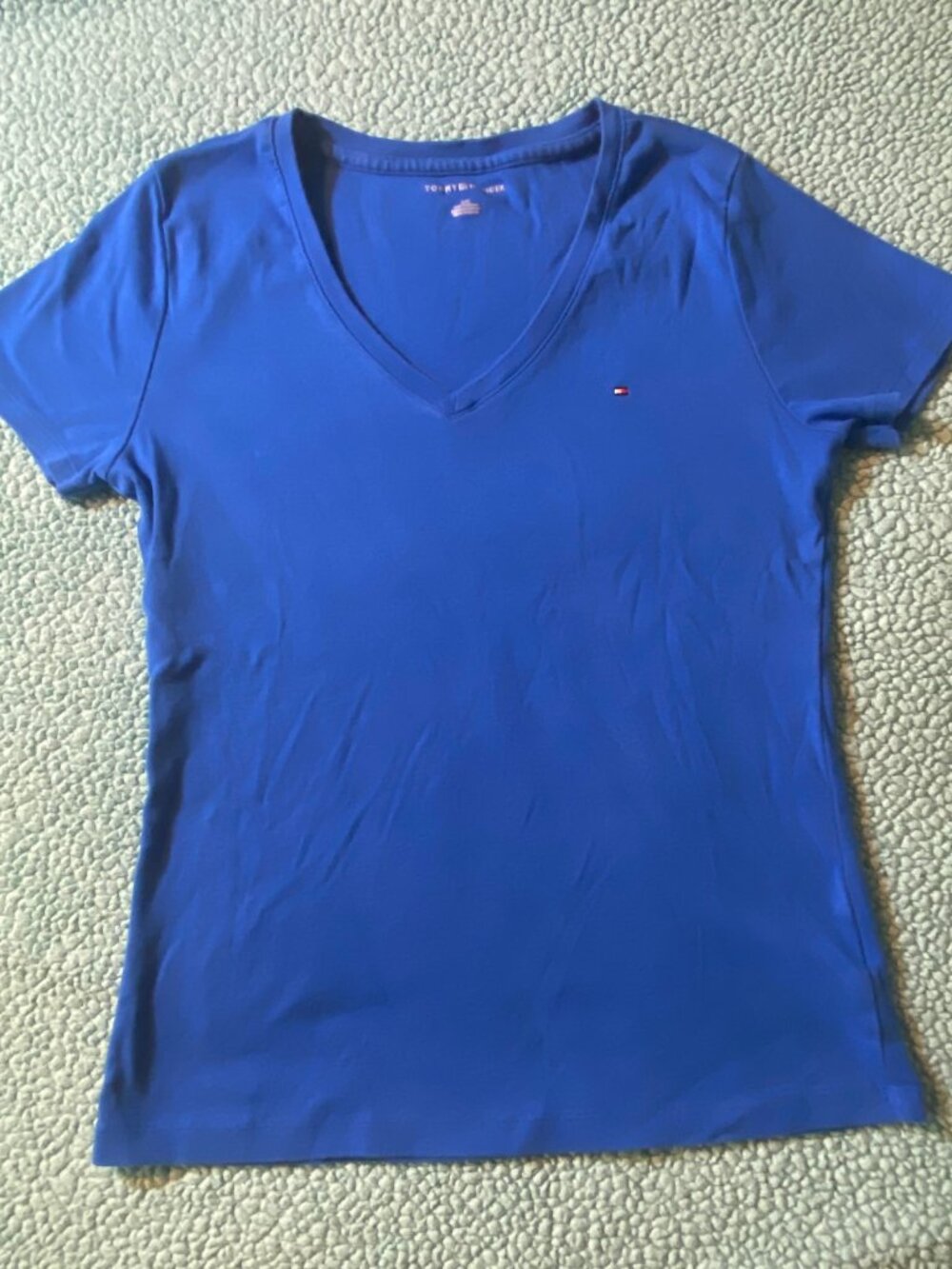 Tommy Hilfiger Women's V-neck shirt Cobalt Blue Large Short sleeve
